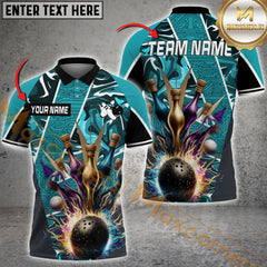 Maxcorners Electric Pattern Premium Bowling Jersey Multicolor Option Customized Name, Team Name 3D Polo Shirt