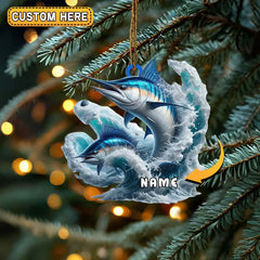Maxcorners Personalized Marlin Fishing Double Jump Wave Christmas 3D Ornament, Custom Holiday Tree Decor, Perfect Gift for Fishermen