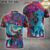 MaxCorners Darts Shark x Bull Dog Graffiti Pattern Customized Name, Team Name 3D Polo Shirt