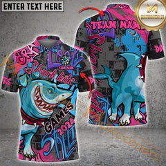 MaxCorners Darts Shark x Bull Dog Graffiti Pattern Customized Name, Team Name 3D Polo Shirt