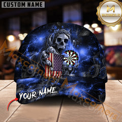 Maxcorners Darts Skull Reaper Thunder Lightning Multicolor Option Personalized Name 3D Cap