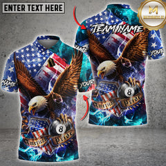 Maxcorners Billiards 8 Ball American Eagle Flag Lightning Shield Personalized Name, Team Name 3D Shirt