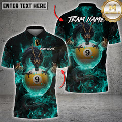 Maxcorners Billiards Dragon Fire Ball 9 Design Multicolor Customized Name, Team Name 3D Shirt