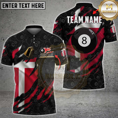 Maxcorners Billiards Denmark Torn 8 Ball Flame Flag Personalized Name 3D Unisex Shirt