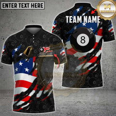 Maxcorners Billiards USA Torn 8 Ball Flame Flag Personalized Name 3D Unisex Shirt