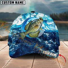 Maxcorners Crappie Fishing Sea Water Pattern Jersey Multicolor Personalized Name 3D Cap