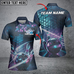 Maxcorners Custom Hexagon Holographic Bowling Team Men Polo Shirts, Galaxy Bowling League Shirt