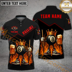 Maxcorners Billiard Shirt 8 Ball King Fire Beer Style Personalized Name, Team Name 3D Shirt (4 Colors)