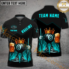 Maxcorners Billiard Shirt 8 Ball King Fire Beer Style Personalized Name, Team Name 3D Shirt (4 Colors)