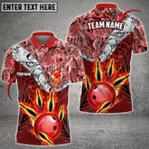 Maxcorners Bowling & Pins Tattoo Maori Multicolor Option Customized Name And Team Name 3D Polo Shirt (4 Colors)