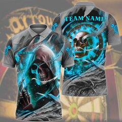 Maxcorners Darts Skull Fire Flame Mutilcolor Options Personalized Name, Team Name 3D Polo Shirt
