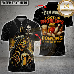 Maxcorners Bowling Grim Reaper Beer I Got 99 Problem Personalized Name, Team Name 3D Shirt