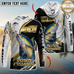 Maxcorners Tuna Fishing Hook Graphic & Jumping Fish Art Personalized Name, Team Name 3D Long Sleeve Shirt