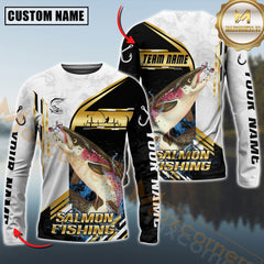 Maxcorners Salmon Fishing Hook Graphic & Jumping Fish Art Personalized Name, Team Name 3D Long Sleeve Shirt
