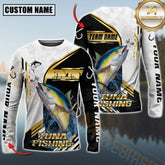 Maxcorners Tuna Fishing Hook Graphic & Jumping Fish Art Personalized Name, Team Name 3D Long Sleeve Shirt