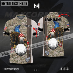MaxCorners Customized Name Premium Eagle US Camo Golf Multicolor Option 3D Polo Shirt