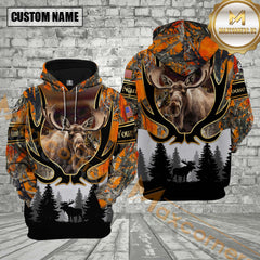 Maxcorners Moose Hunting Orange Camouflage Forest Pattern Custom Name Shirt 3D All Over Printed Clothes
