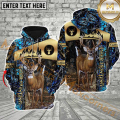 Maxcorners Deer Hunting Golden Pattern Blue Camouflage Custom Name Shirt 3D All Over Printed Clothes