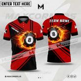 Maxcorners Billiards 8 Pool Fire Flame Sport Jersey Multicolor Options Personalized Name, Team Name 3D Polo Shirt (4 Colors)