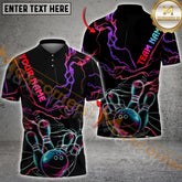 Maxcorners Neon Thunder Lightning Bowling Jersey Multicolor Option Customized Name, Team Name 3D Polo Shirt