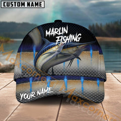 Maxcorners Marlin Fishing Tropical Deep Sea Angler Multicolor Personalized Name 3D Cap