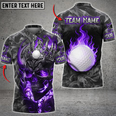 Maxcorners Golf Skull Ball Fire Smoke Pattern Multicolor Option Customized Name, Team Name 3D Polo Shirt