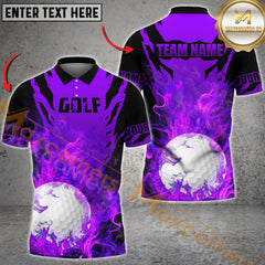 Maxcorners Golf Ball Fire Flame Multicolor Option Customized Name, Team Name 3D Polo Shirt