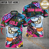Maxcorners Golf Funny Shark Graffiti Multicolor Option Customized Name, Team Name 3D Polo Shirt