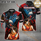 Maxcorners Patriotic Eagle US Flag Bowling Jersey Multicolor Option Customized Name, Team Name 3D Polo Shirt