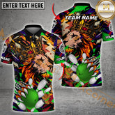 Maxcorners Royal Lion With Crown Bowling Team Jersey Multicolor Option Customized Name, Team Name 3D Polo Shirt