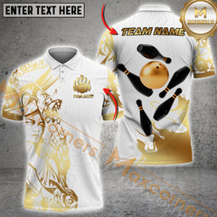Maxcorners Gold Accents Premium Bowling Jersey Multicolor Option Customized Name, Team Name 3D Polo Shirt