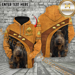 Maxcorners Brown Leather Style Boar Hunting Custom Name Apparel 3D Hoodie All Over Printed Clothes