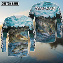 Maxcorners Striped Bass Fishing Predator'S Grip Angler Sun Protection Personalized Name, Team Name 3D Long Sleeve Shirt