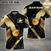 Maxcorners Ball Golden Hexagon Pattern Premium Bowling Jersey Multicolor Option Customized Name, Team Name 3D Polo Shirt