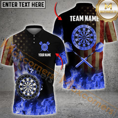 Maxcorners Darts American Flag Dartboard Flame Multicolor Options Personalized Name, Team Name 3D Shirt
