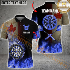 Maxcorners Darts Candian Flag Dartboard Flame Multicolor Options Personalized Name, Team Name 3D Shirt
