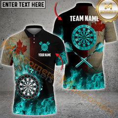 Maxcorners Darts Candian Flag Dartboard Flame Multicolor Options Personalized Name, Team Name 3D Shirt