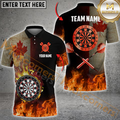 Maxcorners Darts Candian Flag Dartboard Flame Multicolor Options Personalized Name, Team Name 3D Shirt