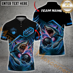 Maxcorners Shark Attack Premium Bowling Jersey Multicolor Option Customized Name, Team Name 3D Polo Shirt