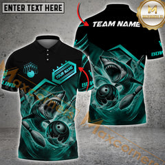 Maxcorners Shark Attack Premium Bowling Jersey Multicolor Option Customized Name, Team Name 3D Polo Shirt