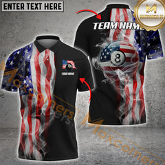 Maxcorners Ball 8 Smoke US Flag Billiard Jersey Multicolor Options Personalized Name, Team Name 3D Polo Shirt