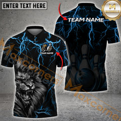 Maxcorners Bowling Lion Thunder Lightning Multicolor Options Personalized Name, Team Name 3D Shirt