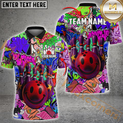 Maxcorners Bowling Graffiti Funny Smiley Multicolor Customized Name, Team Name 3D Shirts