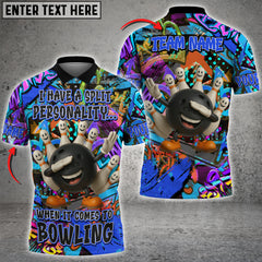 Maxcorners Bowling “Split Personality” Graffiti Style Multicolor Customized Name, Team Name 3D Shirts