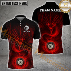 Maxcorners Billiard Crimson Dragon with 8-Ball Multicolor Personalized Name, Team Name 3D Shirt