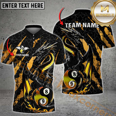Maxcorners Billiard Golden Fury Dragon with Yin And Yang Multicolor Personalized Name, Team Name 3D Shirt
