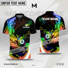 Maxcorners Billiards Ball 8 Rainbow Color Personalized Name, Team Name 3D Polo Shirt
