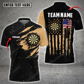 Maxcorners Darts USA Flag Golden Mutilcolor Options Personalized Name, Team Name 3D Polo Shirt