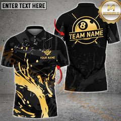 Maxcorners Billiard Golden Splash 8-Ball Pool Multicolor Customized Name, Team Name 3D Shirts