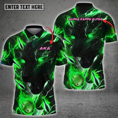 Maxcorners Bowling & Pins Black Panther Green Premium Customized Name, Team Name 3D Polo Shirt For Carlos